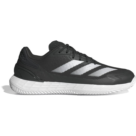 Adidas Defiant Speed M padelschoen in zwart met witte strepen, zijaanzicht buitenkant