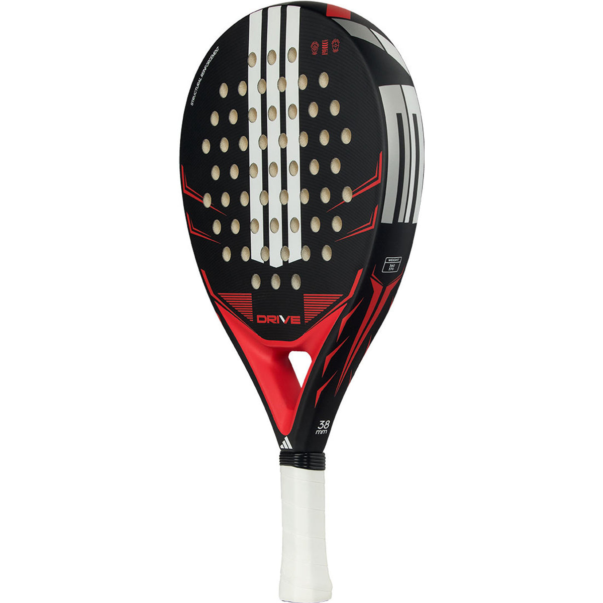 Adidas Drive 3.5 2026 padelracket schuin achteraanzicht in zwart en rood