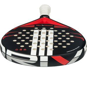 Adidas Drive 3.5 2026 padelracket liggend, ronde vorm in zwart met rood frame