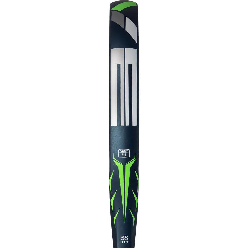 Zijaanzicht van het Adidas Drive 3.5 2026 padelracket in donkerblauw met groene details