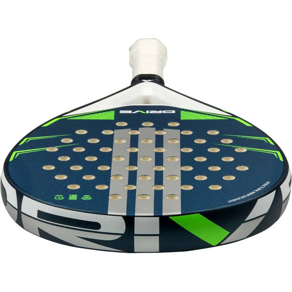 Bovenaanzicht van het Adidas Drive 3.5 2026 padelracket met donkerblauw slagvlak