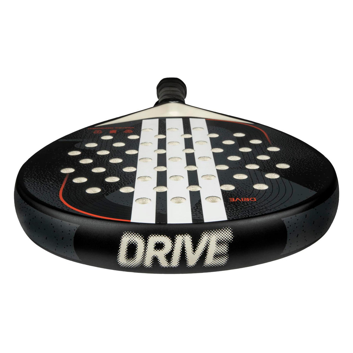 Bovenaanzicht van de Adidas Drive Black 3.4 met de opdruk Drive in beige op de framerand