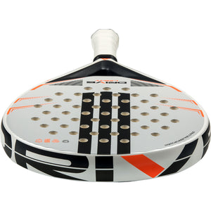 Adidas Drive Light 3.5 2026 padelracket liggend, ronde vorm met grijs slagvlak en oranje accenten