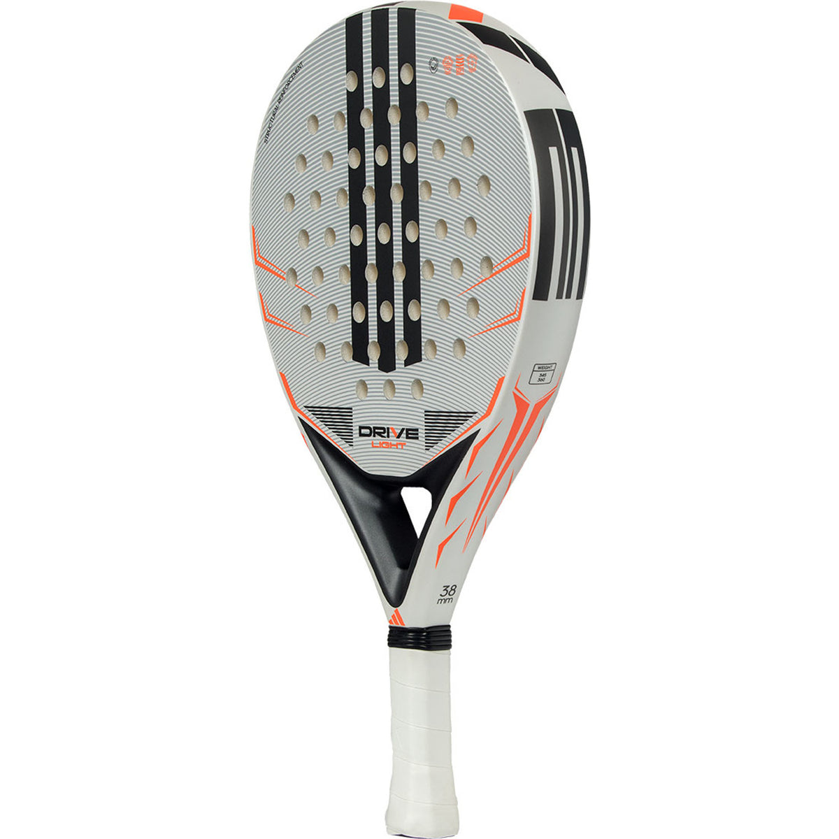 Adidas Drive Light 3.5 2026 padelracket schuin achteraanzicht in grijs en zwart