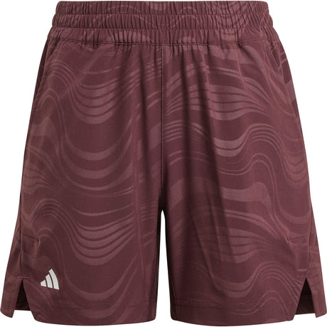 Vooraanzicht van de bordeauxrode Adidas Ergo Pro short met golvend dessin en wit logo