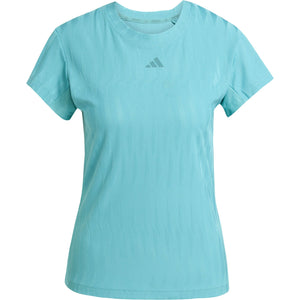 Turquoise Adidas Freelift T-shirt voor dames, plat vooraanzicht