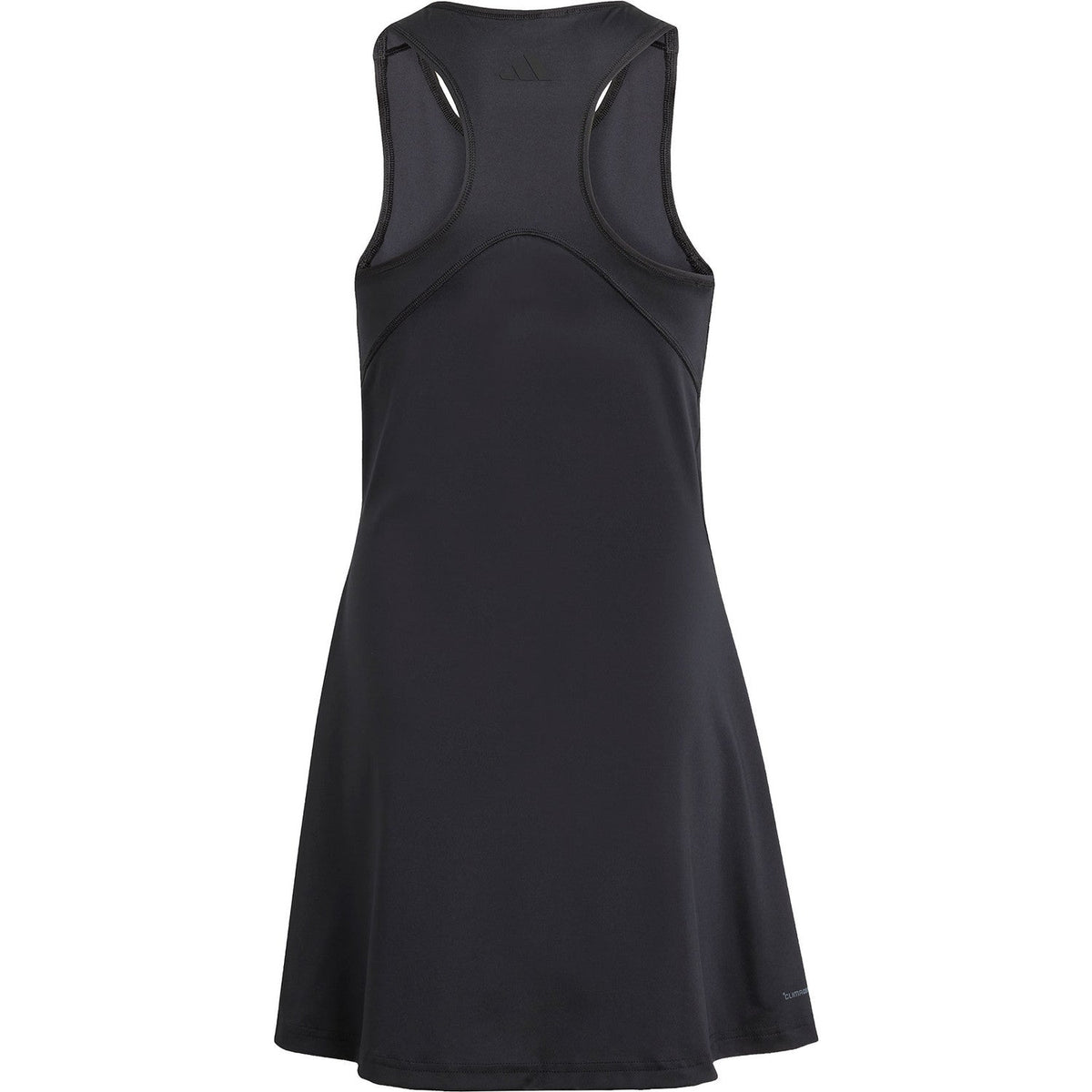 Achteraanzicht van de zwarte Adidas Girls Club jurk met racerback en wijde rok