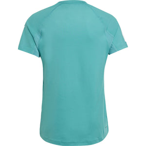 Achteraanzicht van het turquoise Adidas Girls Club T-shirt met raglanmouwen en ronde hals
