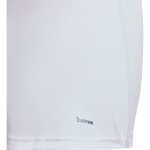 Detail van de zoom van de witte Adidas Girls Club tanktop met Climacool-opdruk