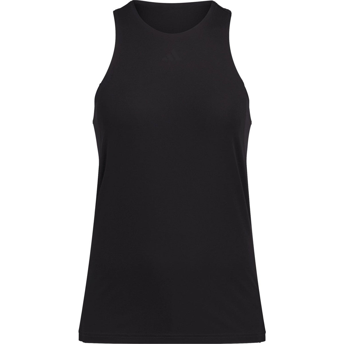 Vooraanzicht van de zwarte Adidas Girls Club tanktop met ronde hals en rechte snit