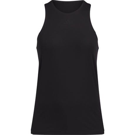 Vooraanzicht van de zwarte Adidas Girls Club tanktop met ronde hals en rechte snit