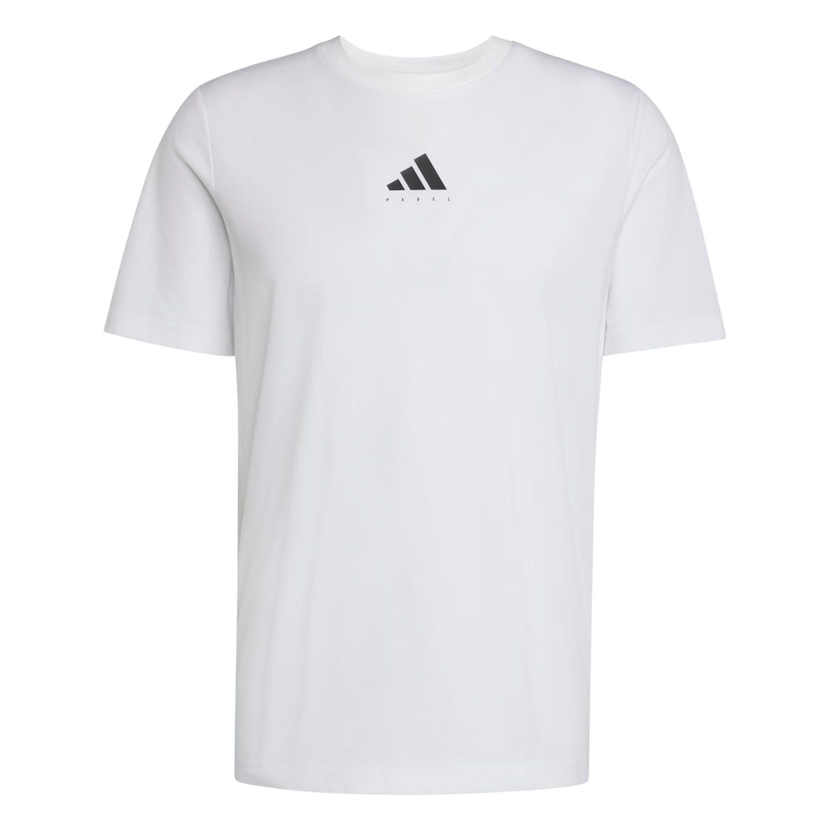 Adidas Padel T-shirt in wit met logo, plat vooraanzicht
