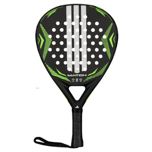 Adidas Match 3.5 2026 padelracket in zwart met groen, vooraanzicht met polsband