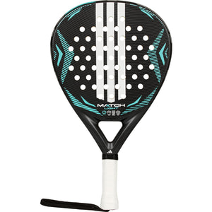 Adidas Match Light 3.5 2026 padelracket in zwart met turquoise, vooraanzicht met polsband