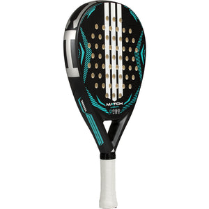 Adidas Match Light 3.5 2026 padelracket schuin vooraanzicht, druppelvorm in zwart en turquoise