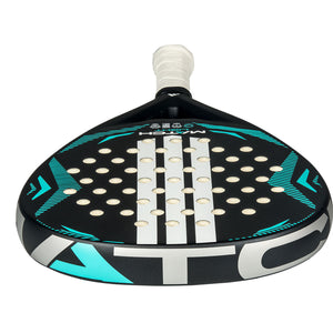 Bovenaanzicht van het Adidas Match Light 3.5 2026 met turquoise frame en zwart slagvlak