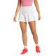 Adidas Match short voor dames in wit, gedragen vooraanzicht met plooien