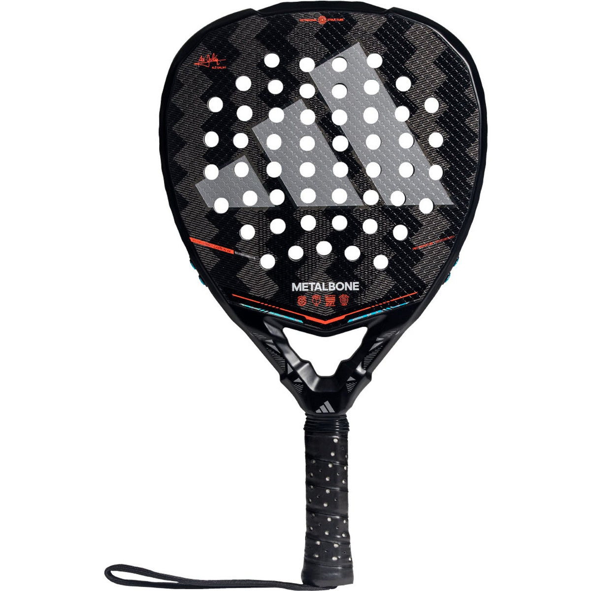 Adidas Metalbone 3.5 padelracket in zwart carbon met oranje accenten, vooraanzicht