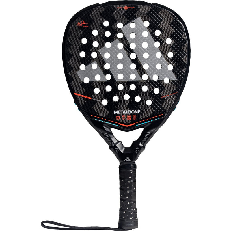 Adidas Metalbone 3.5 padelracket in zwart carbon met oranje accenten, vooraanzicht