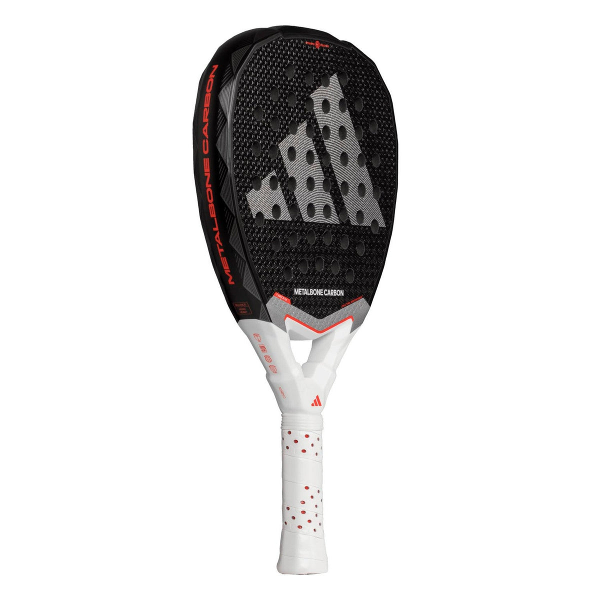 Adidas Metalbone Carbon 3.4 padelracket schuin vooraanzicht, diamantvorm in zwart en wit