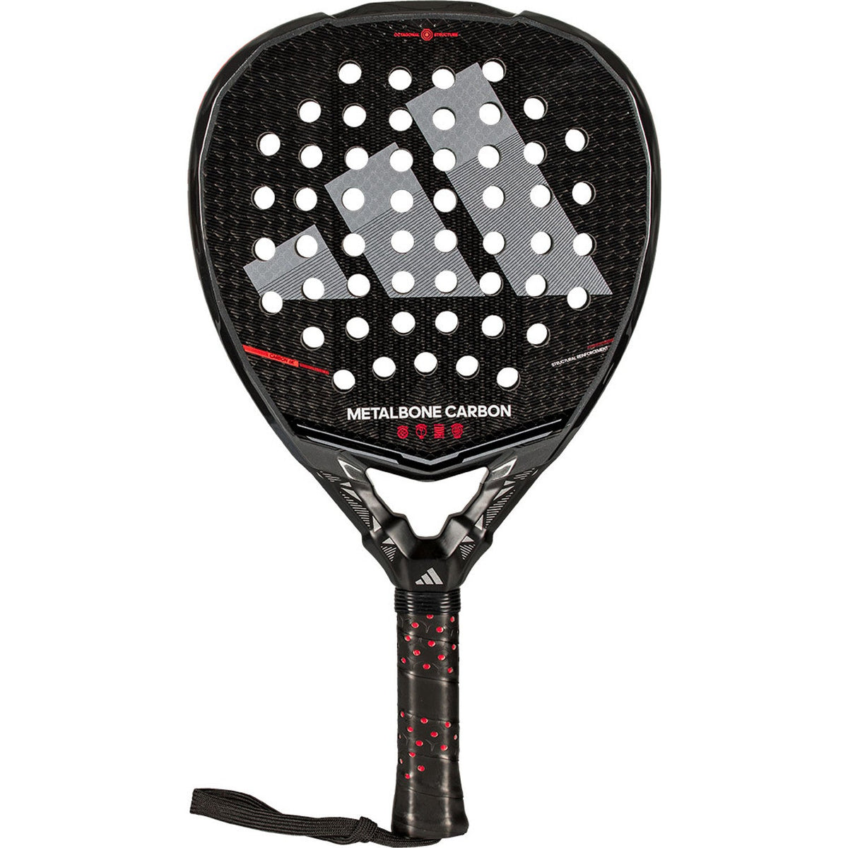Adidas Metalbone Carbon 3.5 padelracket in zwart met rode accenten, vooraanzicht