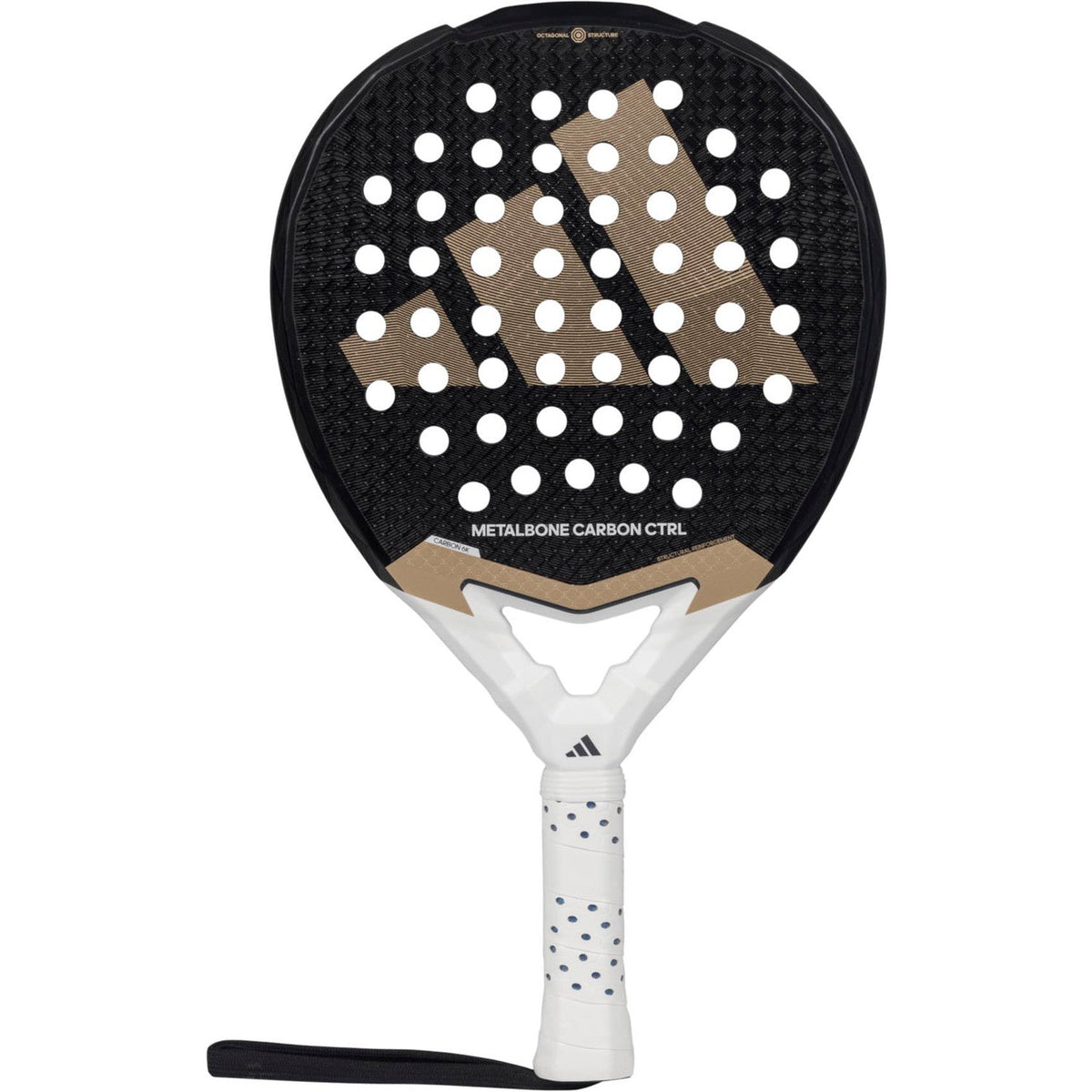 Adidas Metalbone Carbon Ctrl 3.4 padelracket in zwart met goud en wit hart, vooraanzicht