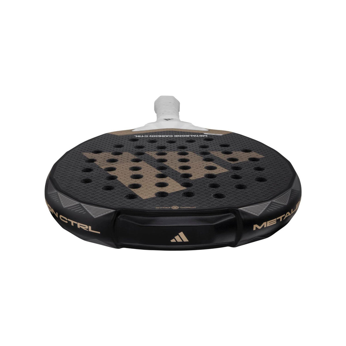 Bovenaanzicht van de Adidas Metalbone Carbon Ctrl 3.4 met gouden framerand en zwart slagvlak