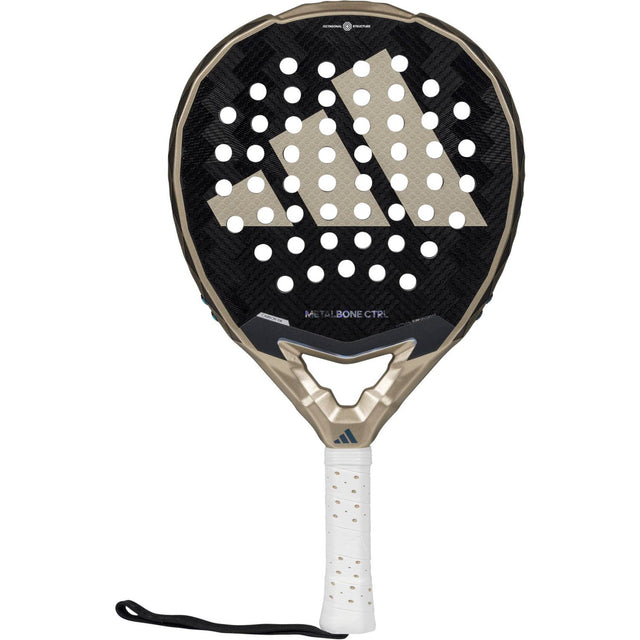 Adidas Metalbone Ctrl 3.4 padelracket in zwart met gouden logo en gouden hart, vooraanzicht