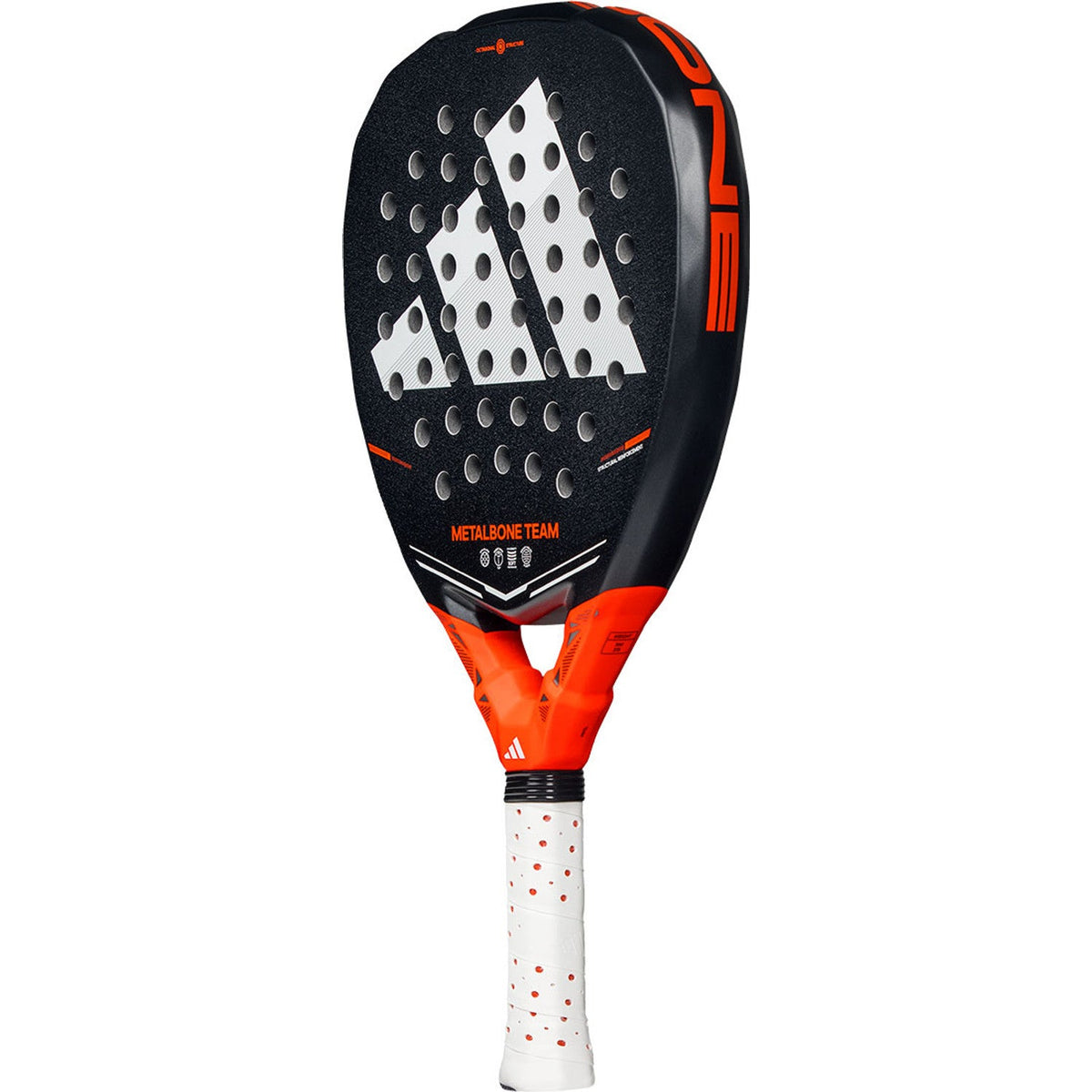 Adidas Metalbone Team 3.5 padelracket licht gekanteld met oranje hals en zwart slagvlak