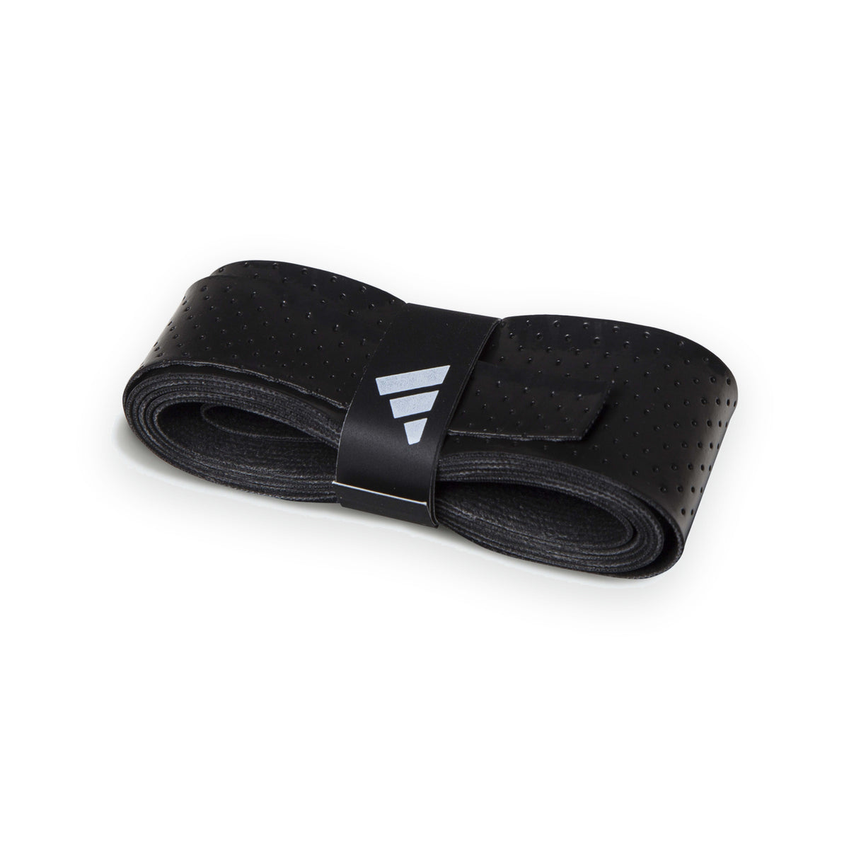 Opgerolde zwarte Adidas overgrip met 3-Stripes