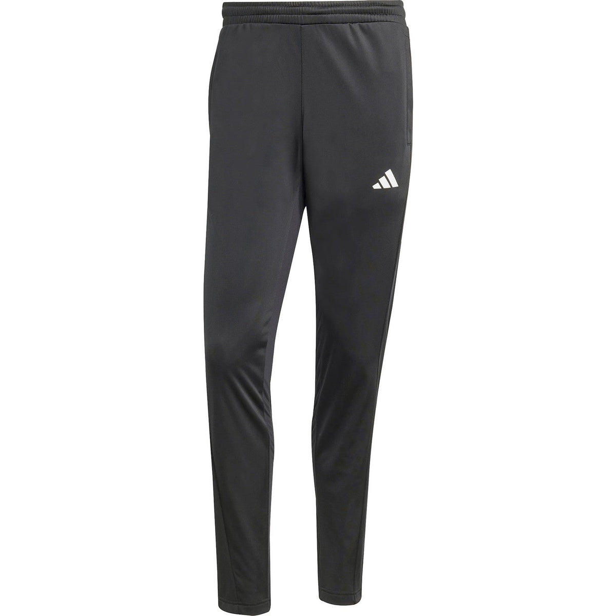 Productfoto van de zwarte Adidas 3-Stripes gebreide broek met smalle pijpen