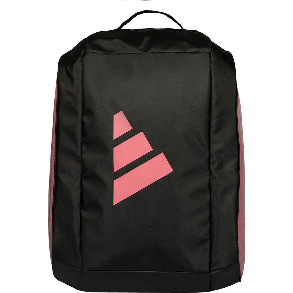 Rechtopstaande zwarte Adidas Protour 2026 racketbag met roze logo op de voorkant.