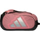 Zijaanzicht van de roze Adidas Racket Bag Protour 2026 met zilvergrijze strepen.