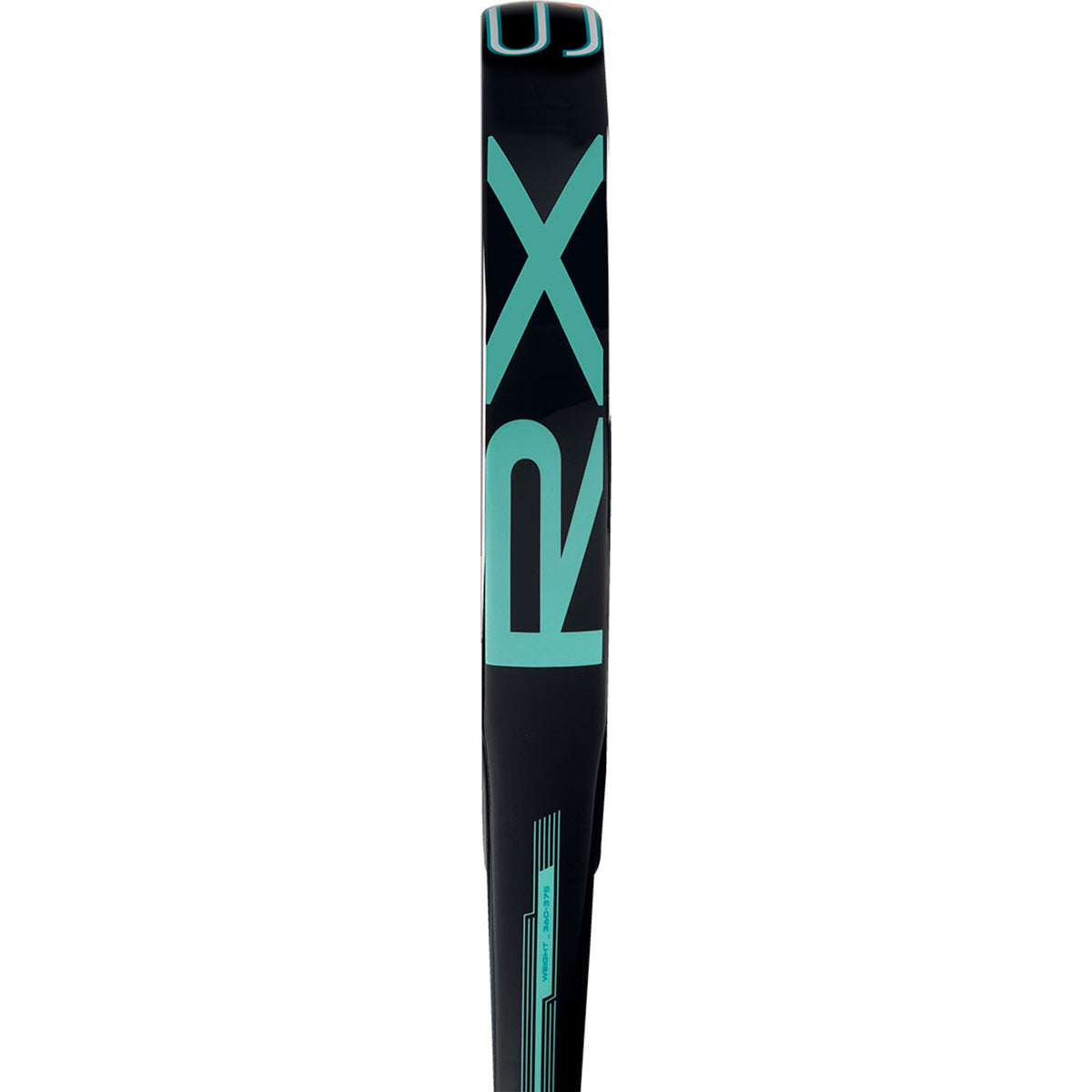 Zijaanzicht van de Adidas RX Series over de volle lengte met de opdruk RX in turquoise