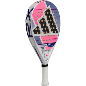Adidas RX Series Light 3.5 2026 padelracket schuin vooraanzicht, ronde vorm in wit en roze