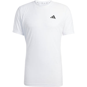 Vooraanzicht van het witte Adidas Freelift Pro T-shirt met zwart logo op de borst