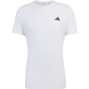 Wit Adidas Freelift T-shirt voor heren, plat vooraanzicht met ronde hals