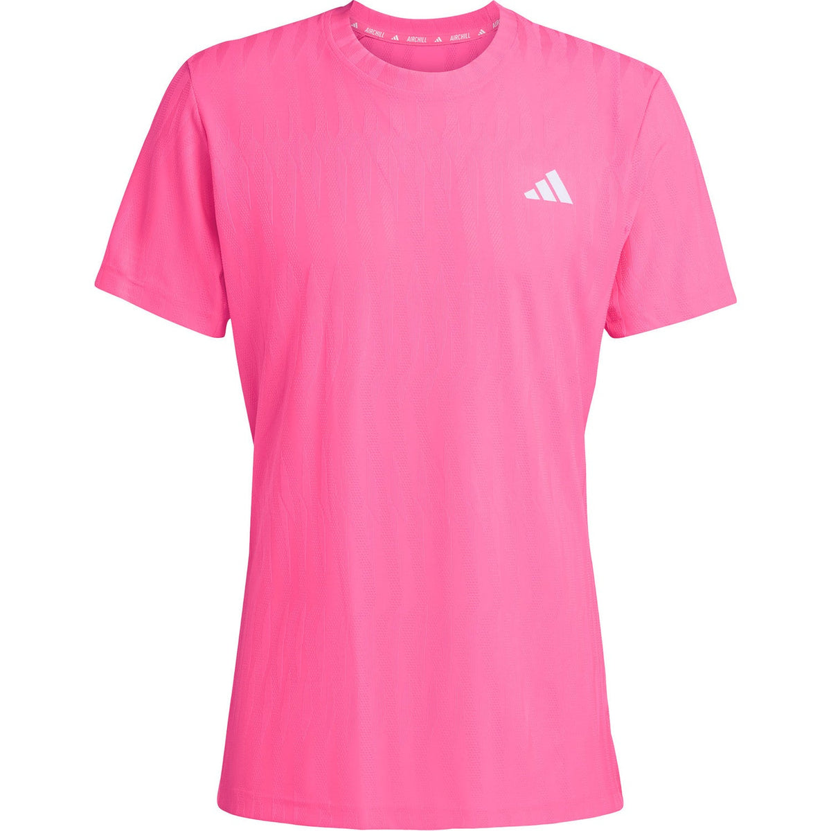 Felroze Adidas Freelift T-shirt voor heren, plat vooraanzicht met ronde hals