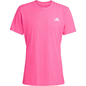 Felroze Adidas Freelift T-shirt voor heren, plat vooraanzicht met ronde hals
