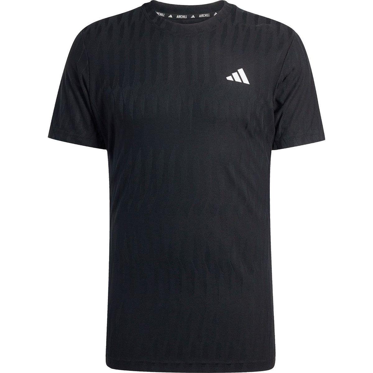 Zwart Adidas Freelift T-shirt voor heren, plat vooraanzicht met ronde hals