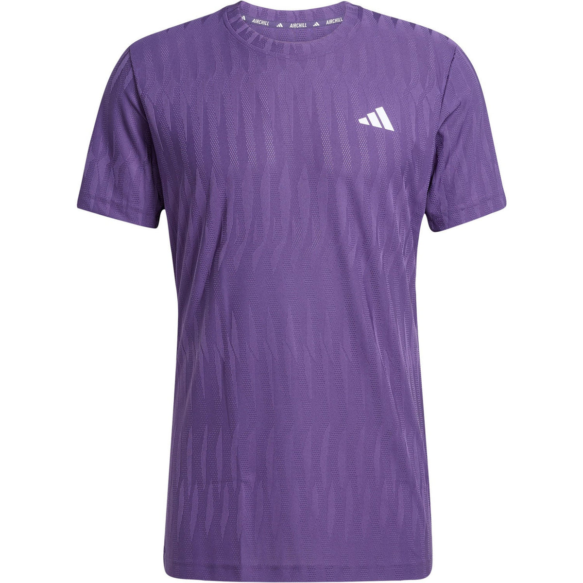 Paars Adidas Freelift T-shirt voor heren, plat vooraanzicht met ronde hals
