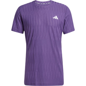 Paars Adidas Freelift T-shirt voor heren, plat vooraanzicht met ronde hals