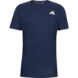 Donkerblauw Adidas Freelift T-shirt voor heren, plat vooraanzicht