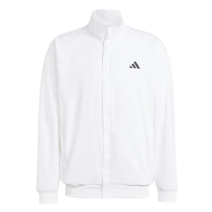 Wit Adidas Walk On trainingsjack plat gefotografeerd met volledige rits