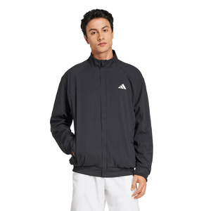Zwart Adidas Walk On jack vooraanzicht gedragen met witte broek