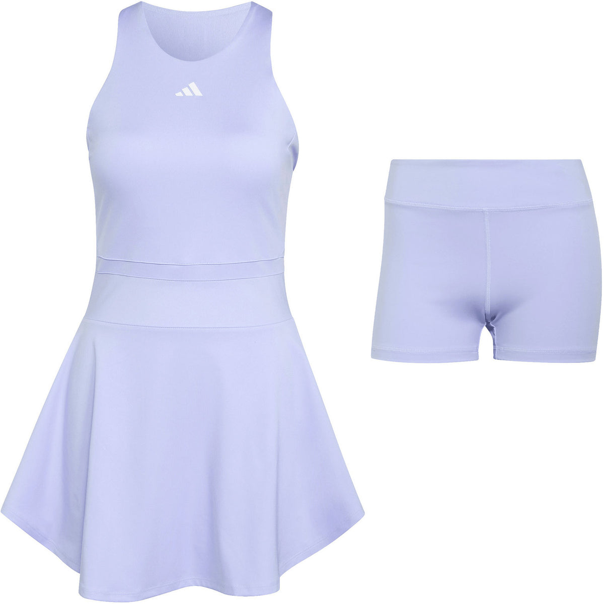 Lila Adidas Y-Dress tennisjurk met bijpassende binnenbroek, plat gelegd