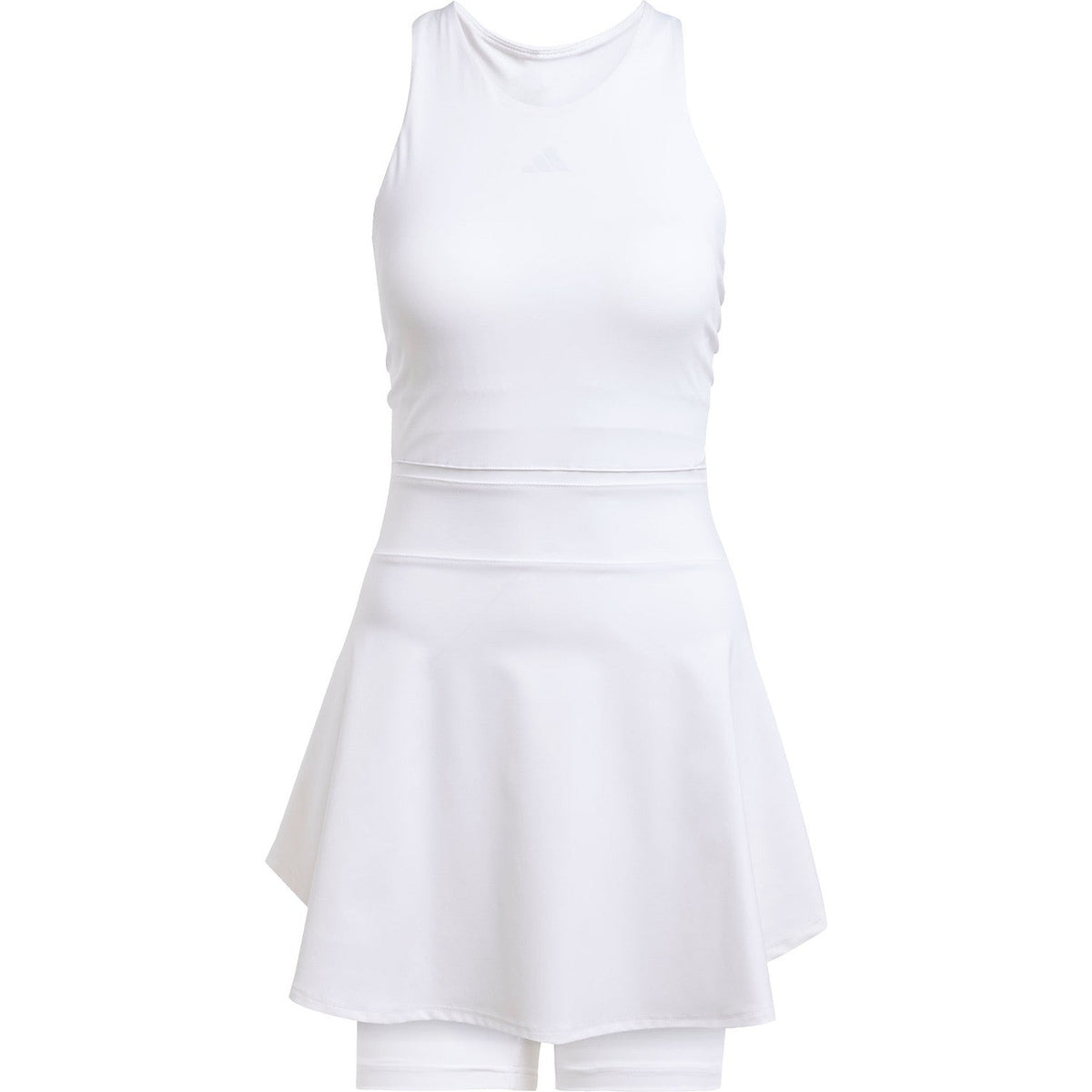 Witte Adidas Y-Dress jurk voor dames, plat vooraanzicht met uitlopende rok