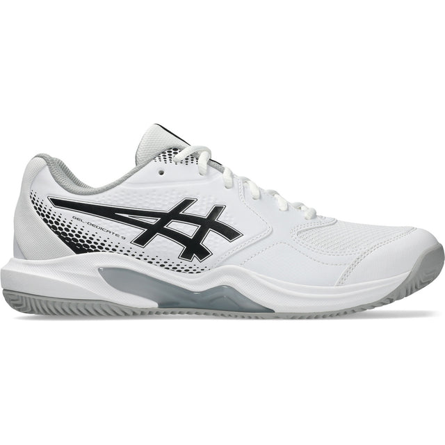 ASICS Gel-Dedicate 9 Padel in wit met zwart logo, zijaanzicht buitenkant