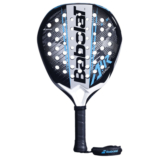 Babolat Air Veron 2.6 padelracket in zwart met zilveren en blauwe accenten, vooraanzicht