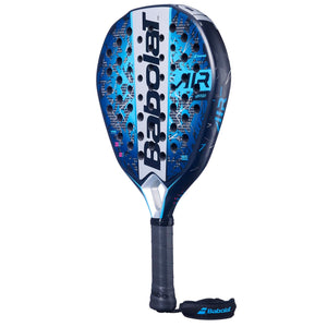 Babolat Air Veron 25 padelracket schuin vooraanzicht, druppelvorm in blauw en wit
